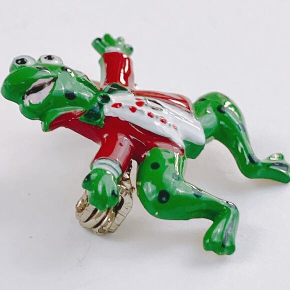 Vintage 70s 80s Enamel Frog Brooch Tuxedo Figural Pin Whimsical Korea Animal - Picture 5 of 9